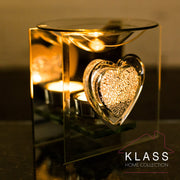 Sparkling Heart Glass Oil Burner / Essential Oil Burner Tea Light Candle Holder